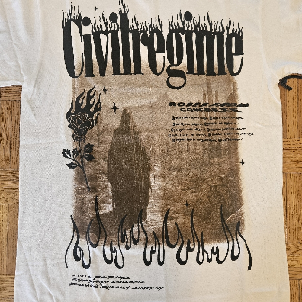 Civil Regime‎ Tee Shirt Mens Small White Grim Reaper Flames Gym New Authentic - Picture 6 of 8